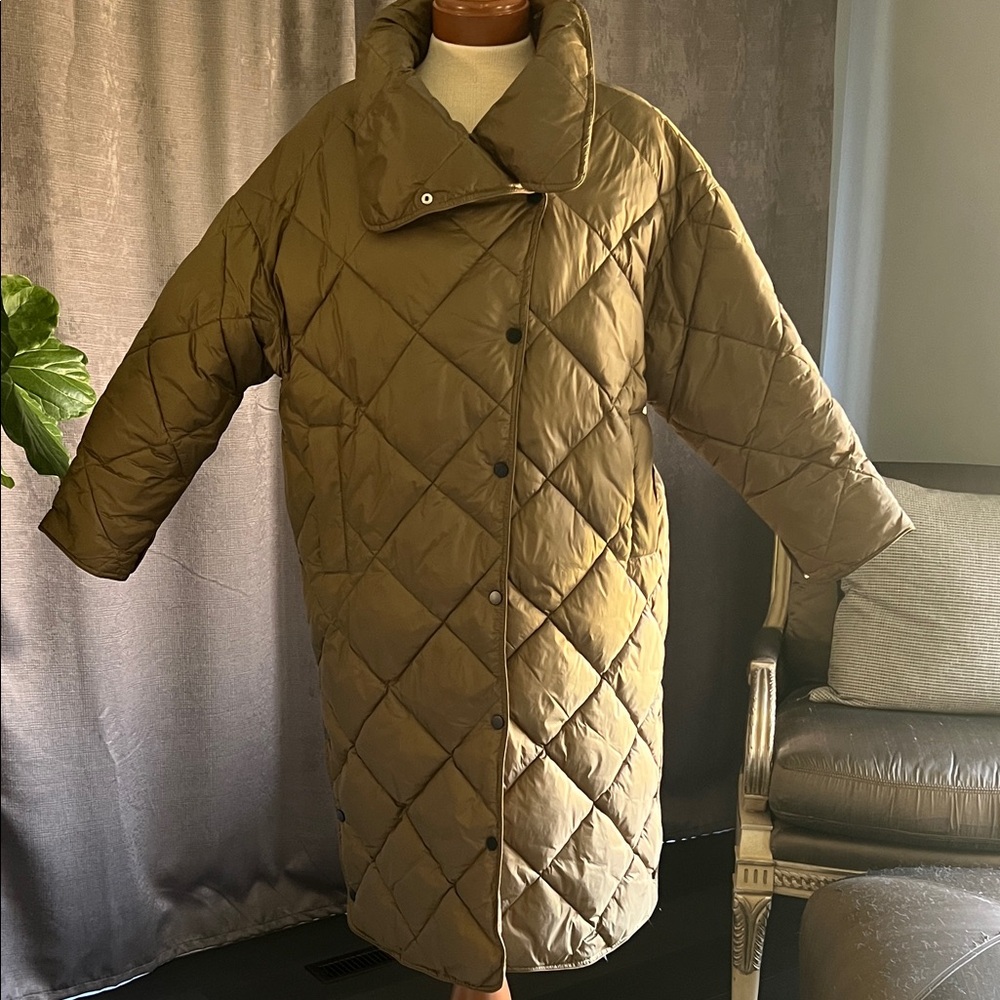Mango Olive Quilted Puffer Coat